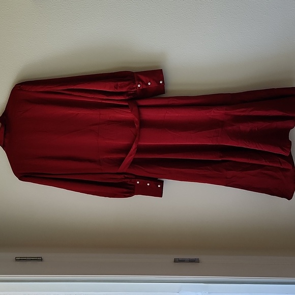 ELOQUII Satin Bishop Sleeve Wrap Dress Sz 16 Pearl Buttons on Sleeves Ruffle Hem - Picture 8 of 10